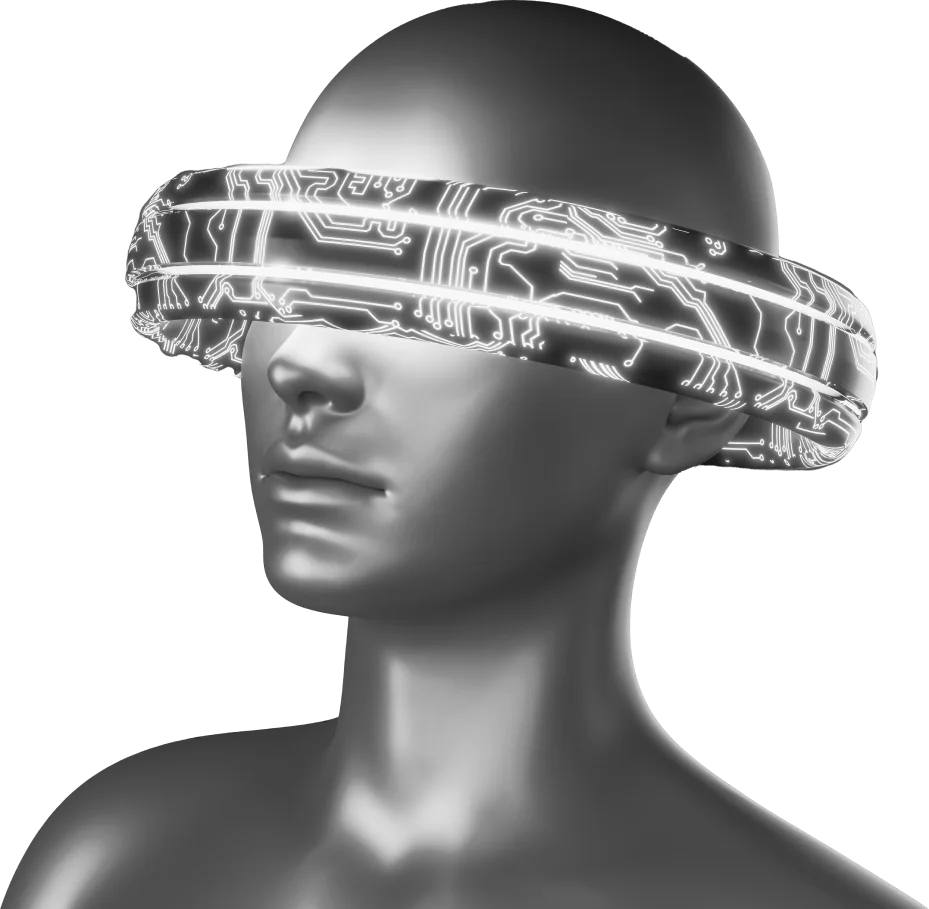 Illustration of a figure wearing a data headset